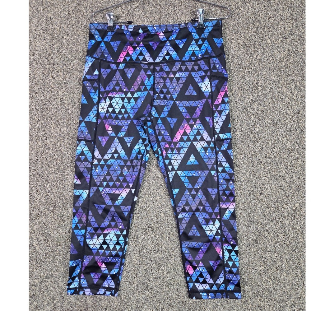 Constantly Varied Gear Leggings Womens Large Blue Galaxy Geometric Capri Pockets
